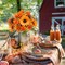 Artificial Mum Bush Sunflowers Faux Fall Chrysanthemums Flower - Orange
